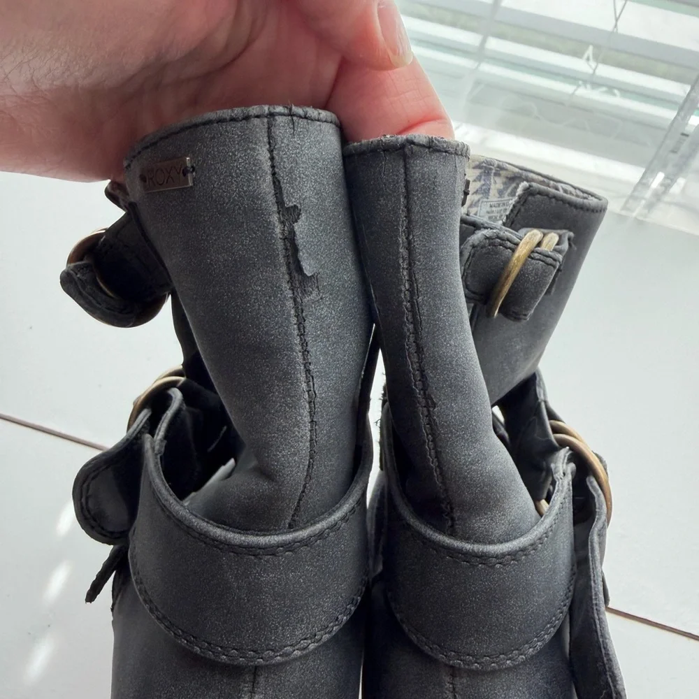 Roxy Charcoal Ankle Boots with Buckle Accents - Picture 14 of 15